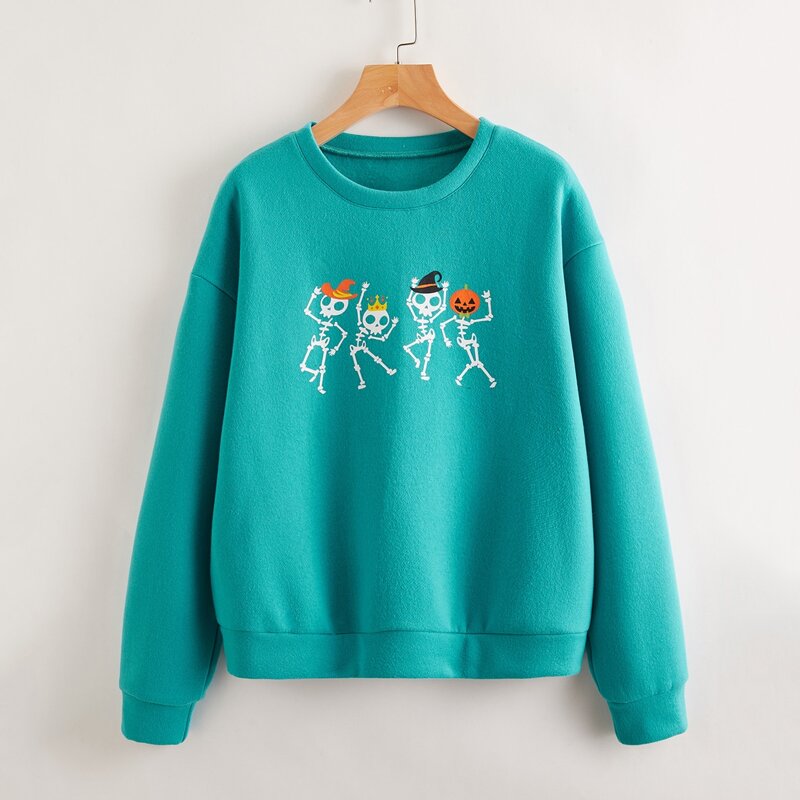 

Halloween Skeleton Graphic Sweatshirt, Mint blue