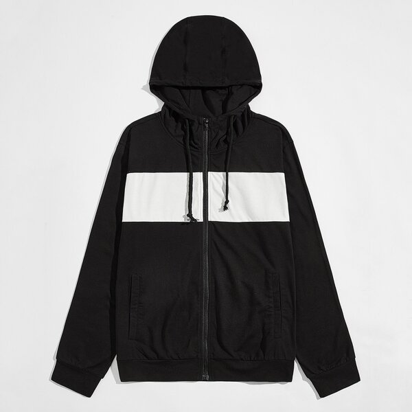 

Men Color Block Zip Up Drawstring Hoodie, Multicolor