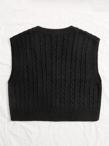 Franclia Cable Knit V-neck Sweater Vest - Black - View 2