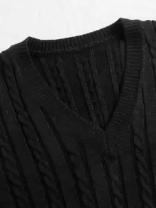 Franclia Cable Knit V-neck Sweater Vest - Black - View 3