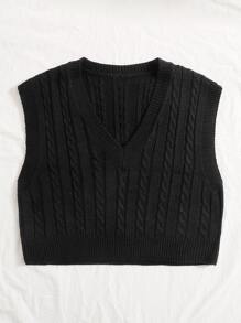 Franclia Cable Knit V-neck Sweater Vest - Black - View 5