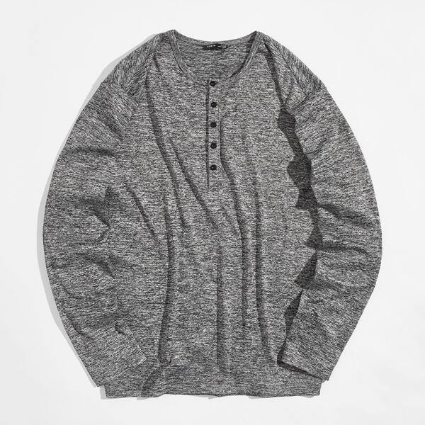 

Men Solid Button Front Tee, Dark grey