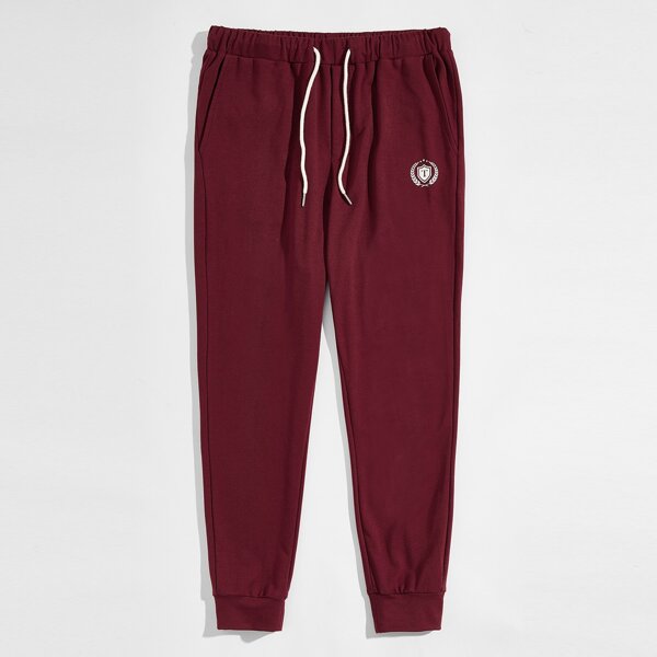 

Men Graphic Print Drawstring Waist Sweatpants, Burgundy