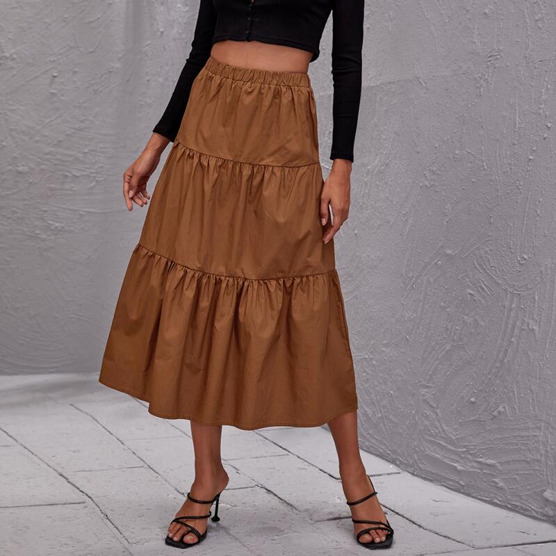 

High Waist Flippy Hem Skirt, Brown
