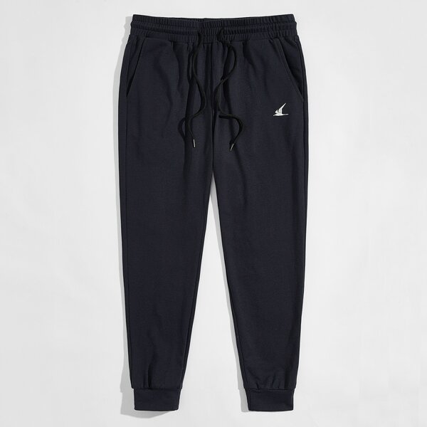 

Men Drawstring Waist Embroidered Detail Sweatpants, Navy blue