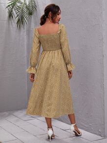 SHEIN Privé Dress Ruffle Plants Anggun - Unta - View 2