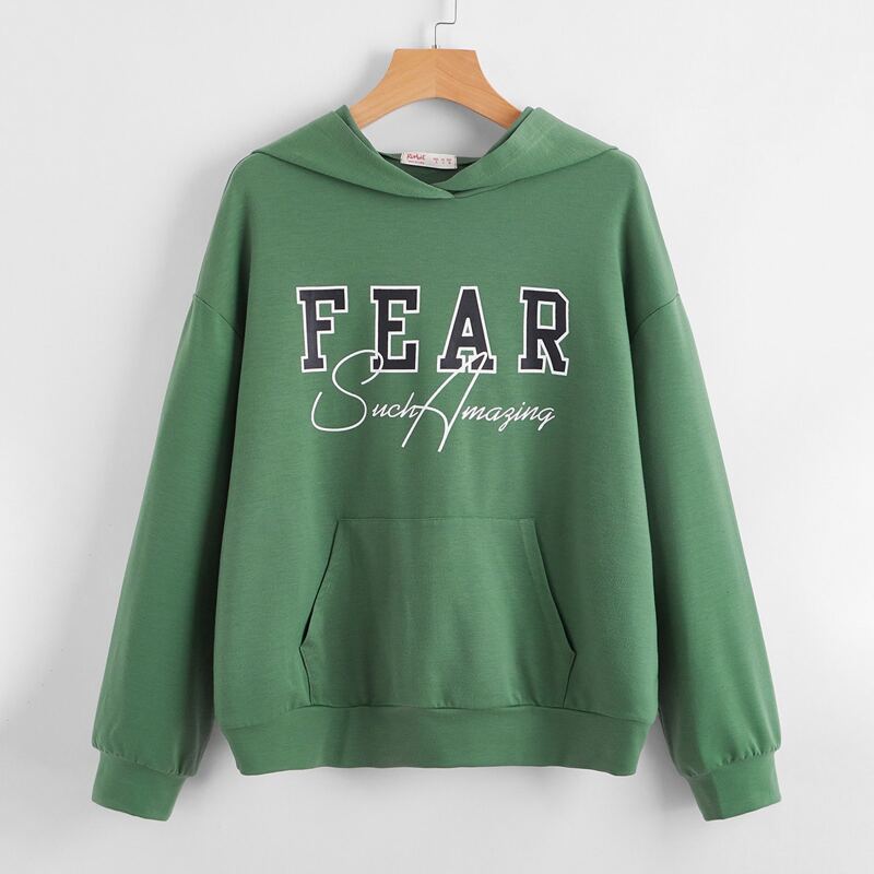 

Kangaroo Pocket Letter Graphic Hoodie, Green