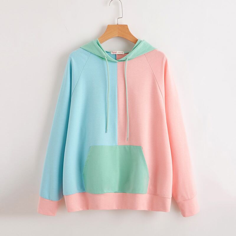 

Kangaroo Pocket Colorblock Oversized Hoodie, Multicolor