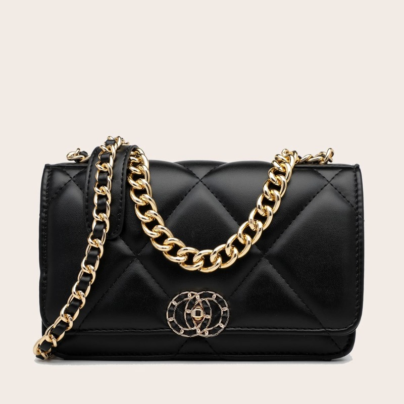 

Quilted Flap Crossbody Bag, Black