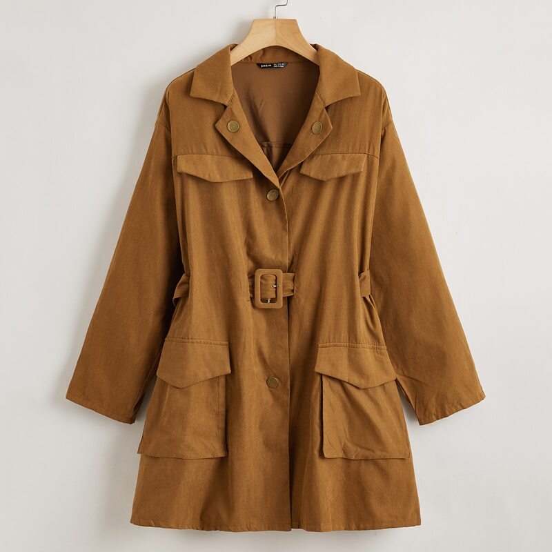 

Flap Pocket Front Belted Coat, Camel