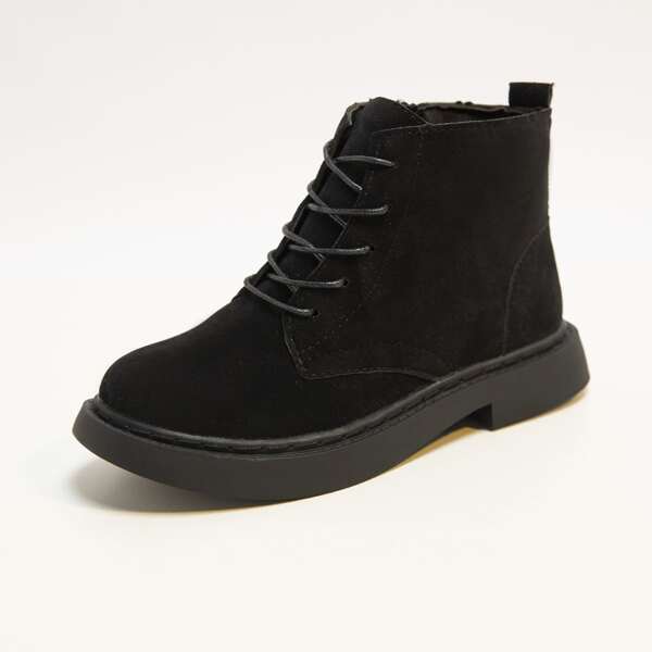 

Minimalist Round Toe Suede Ankle Boots, Black