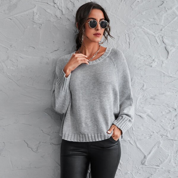 

Raglan Sleeve Heathered Gray Sweater, Light grey