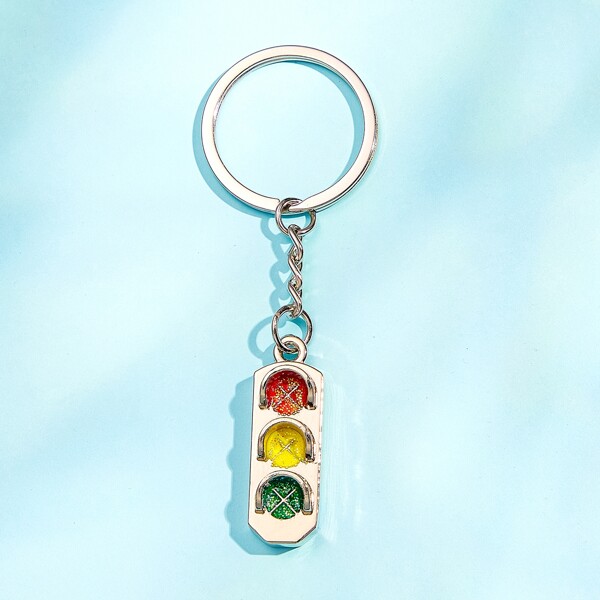 

Men Traffic Light Charm Keychain, Silver