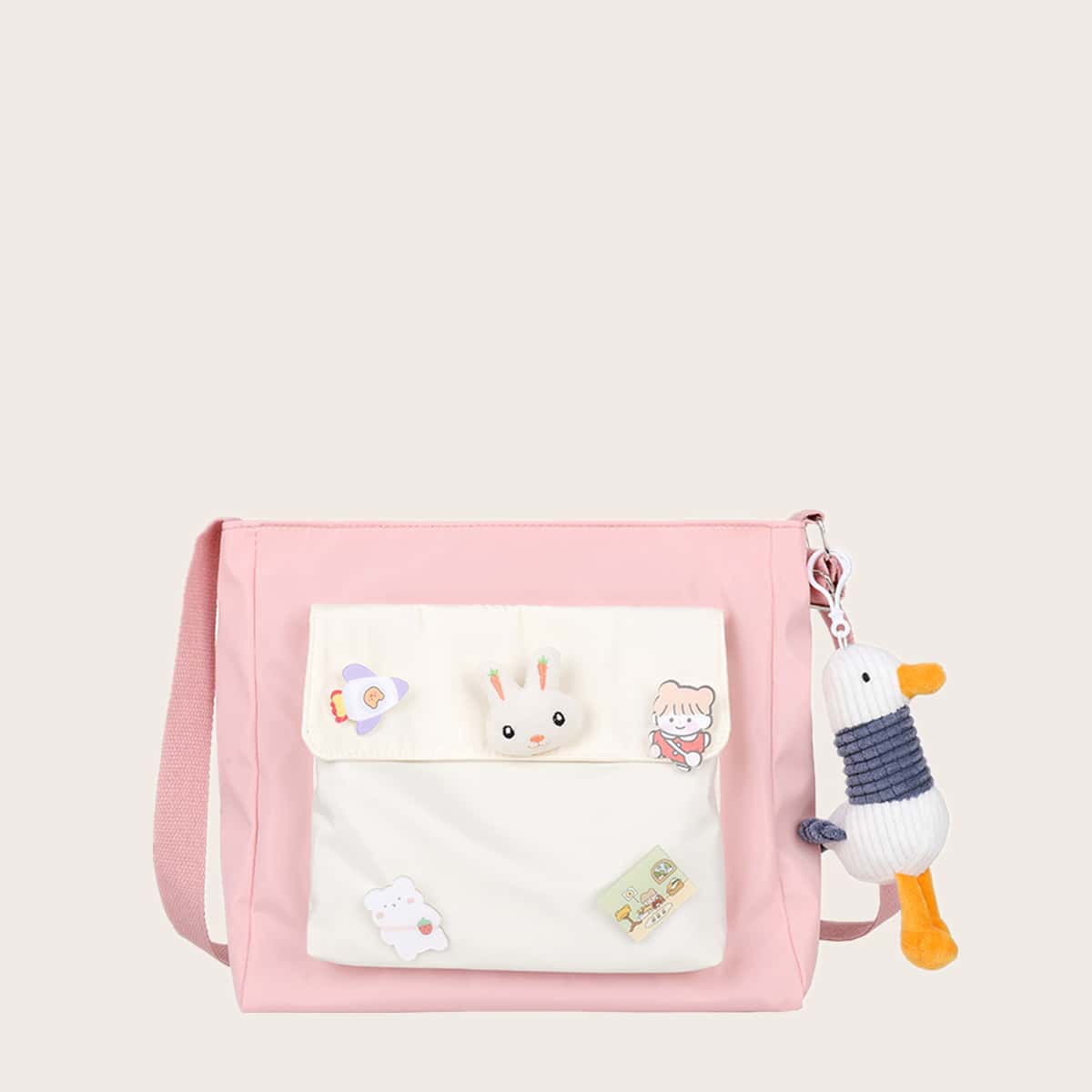 

Cartoon Pocket Front Crossbody Bag, Pink