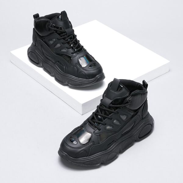 

Lace Up Front High Top Chunky Sneakers, Black