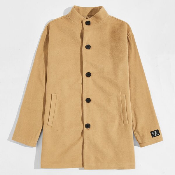 

Men Patched Detail Button Up Coat, Camel