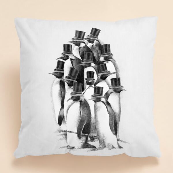 

Penguin Print Cushion Cover Without Filler, White