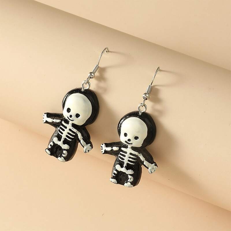 

Halloween Skeleton Design Drop Earrings, Black and white