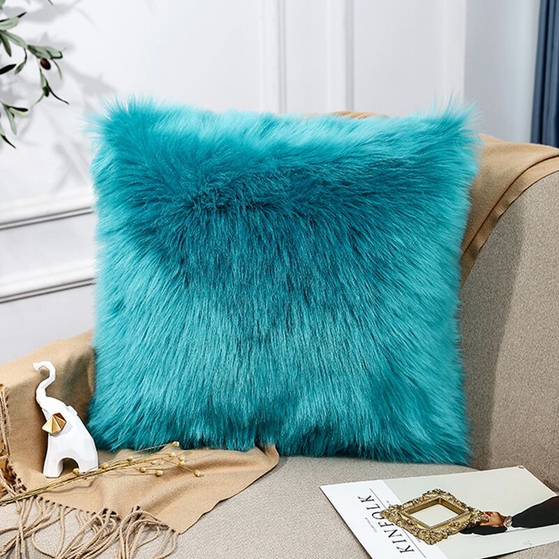 

Plush Cushion Cover Without Filler, Teal blue