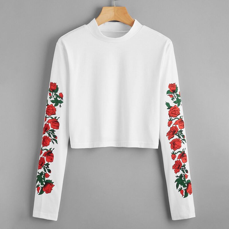 

Floral Print Crop Top, White