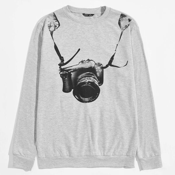 

Men Camera Print Pullover, Light grey