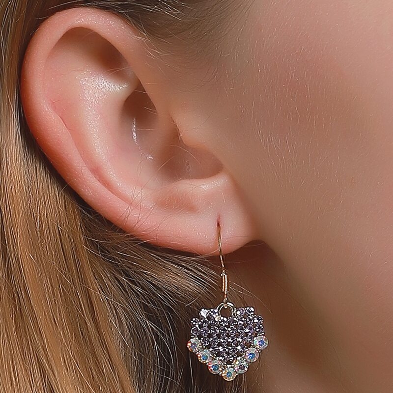 

Rhinestone Heart Charm Drop Earrings, Purple