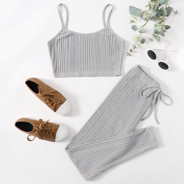 

Solid Cami Top & Knot Front Legging Set, Light grey