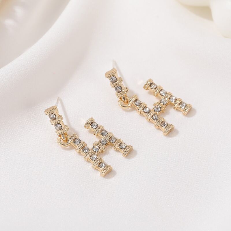 

Rhinestone Letter Shaped Drop Earrings, Gold