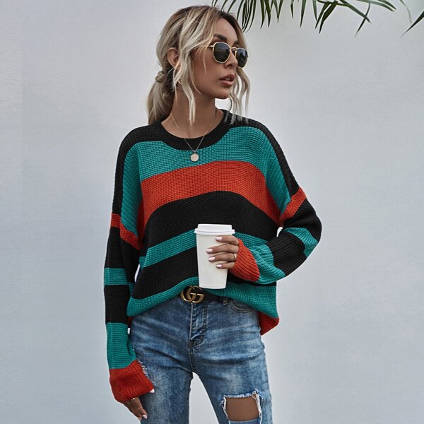 

Drop Shoulder Color Block Sweater, Multicolor