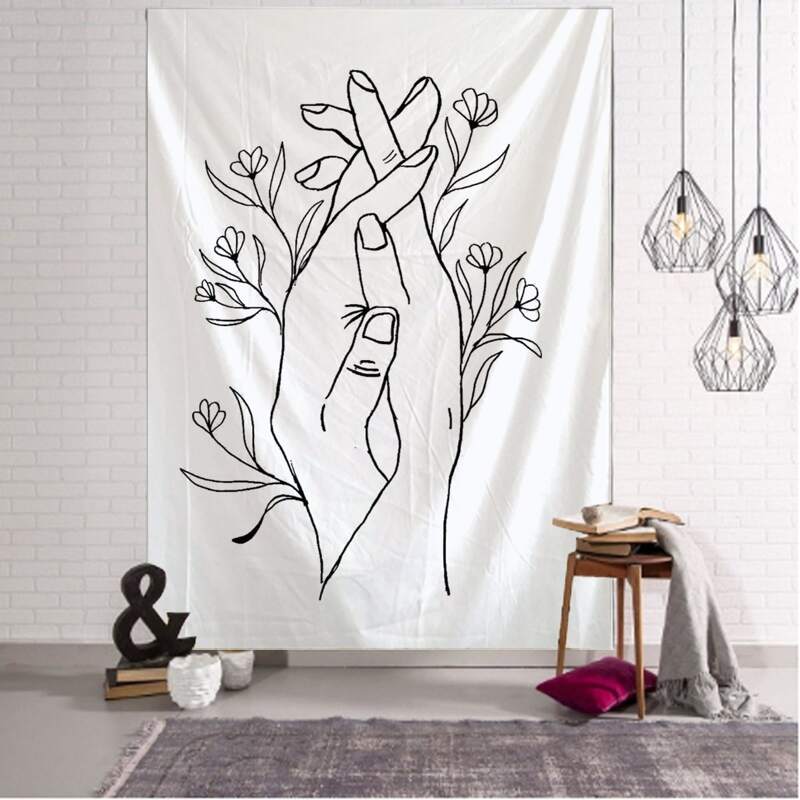 

Hand & Floral Print Tapestry, Black and white