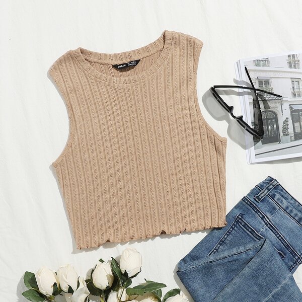 

Lettuce Trim Textured Crop Tank Top, Khaki
