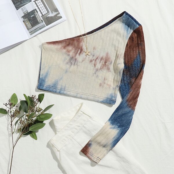 

One Shoulder Tie Dye Tee, Multicolor