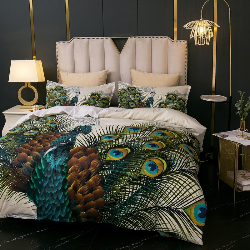 

Peacock Print Bedding Set Without Filler, Multicolor