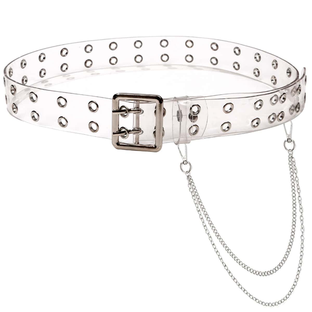 

Eyelet & Chain Decor Transparent Belt, Clear
