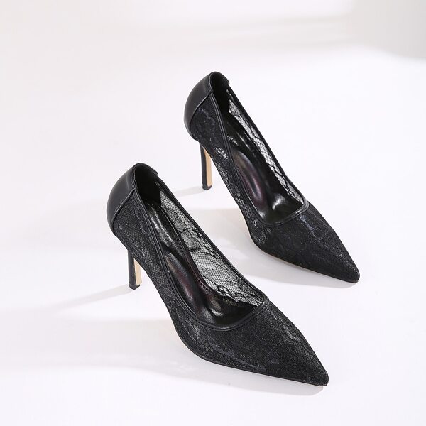 

Floral Lace Stiletto Court Heels, Black