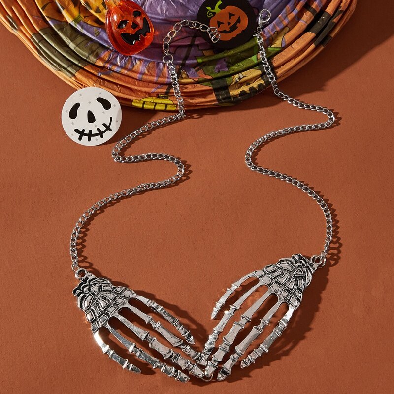 

Skeleton Hand Design Chain Necklace, Silver