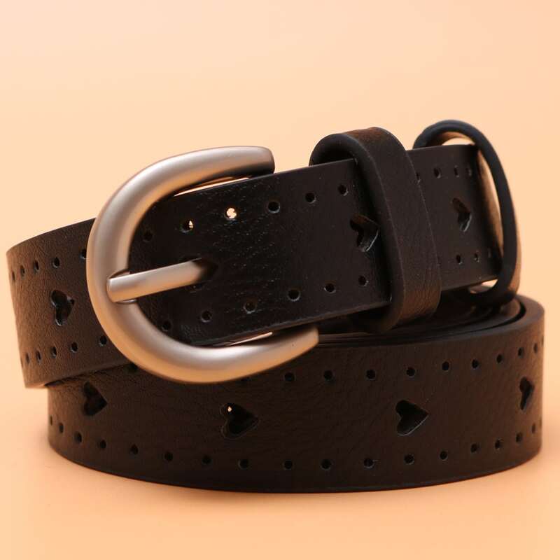 

Heart Eyelet Buckle Belt, Black
