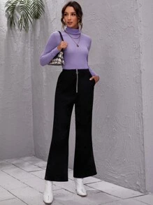 SHEIN Turtle Neck Textured Knit Fitted Top - Violet Purple - View 3