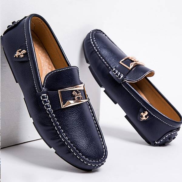 

Men Metal Decor Wide Fit Loafers, Blue