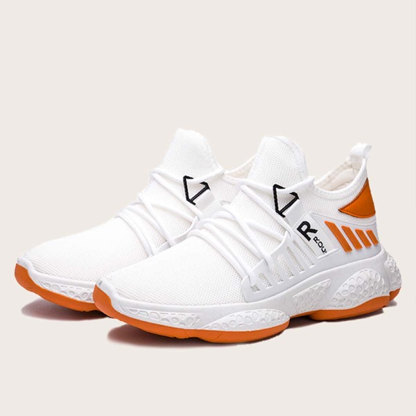 

Men Lace Up Decor Knit Sneakers, White