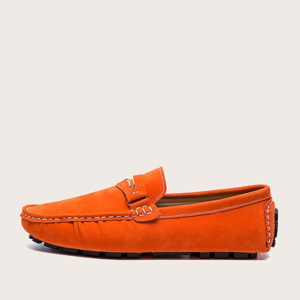 

Men Metal Decor Stitch Trim Loafers, Orange
