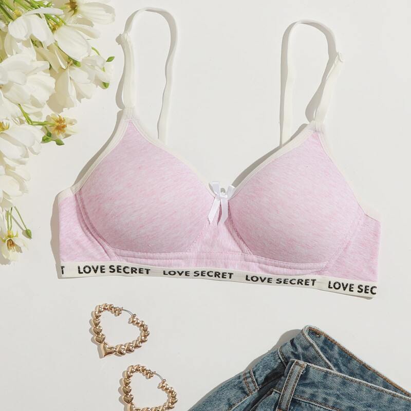 

Letter Tape Wireless Bra, Baby pink