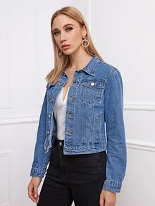 Chaqueta mezclilla con bolsillo con solapa con botón delantero - Azul lavado medio - Ver 4
