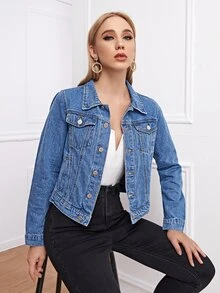 Chaqueta mezclilla con bolsillo con solapa con botón delantero - Azul lavado medio - Ver 5