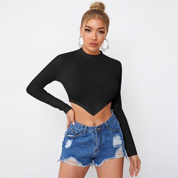 

Mock Neck Fitted Bandana Top, Black