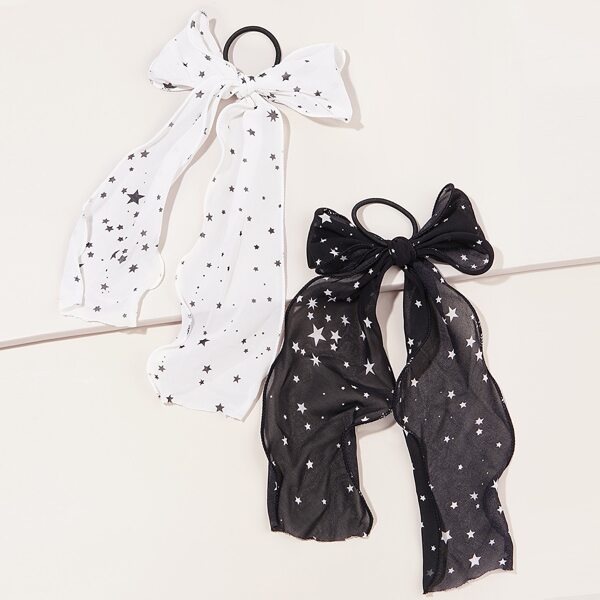 

2pcs Bow Knot Decor Hair Tie, Multicolor