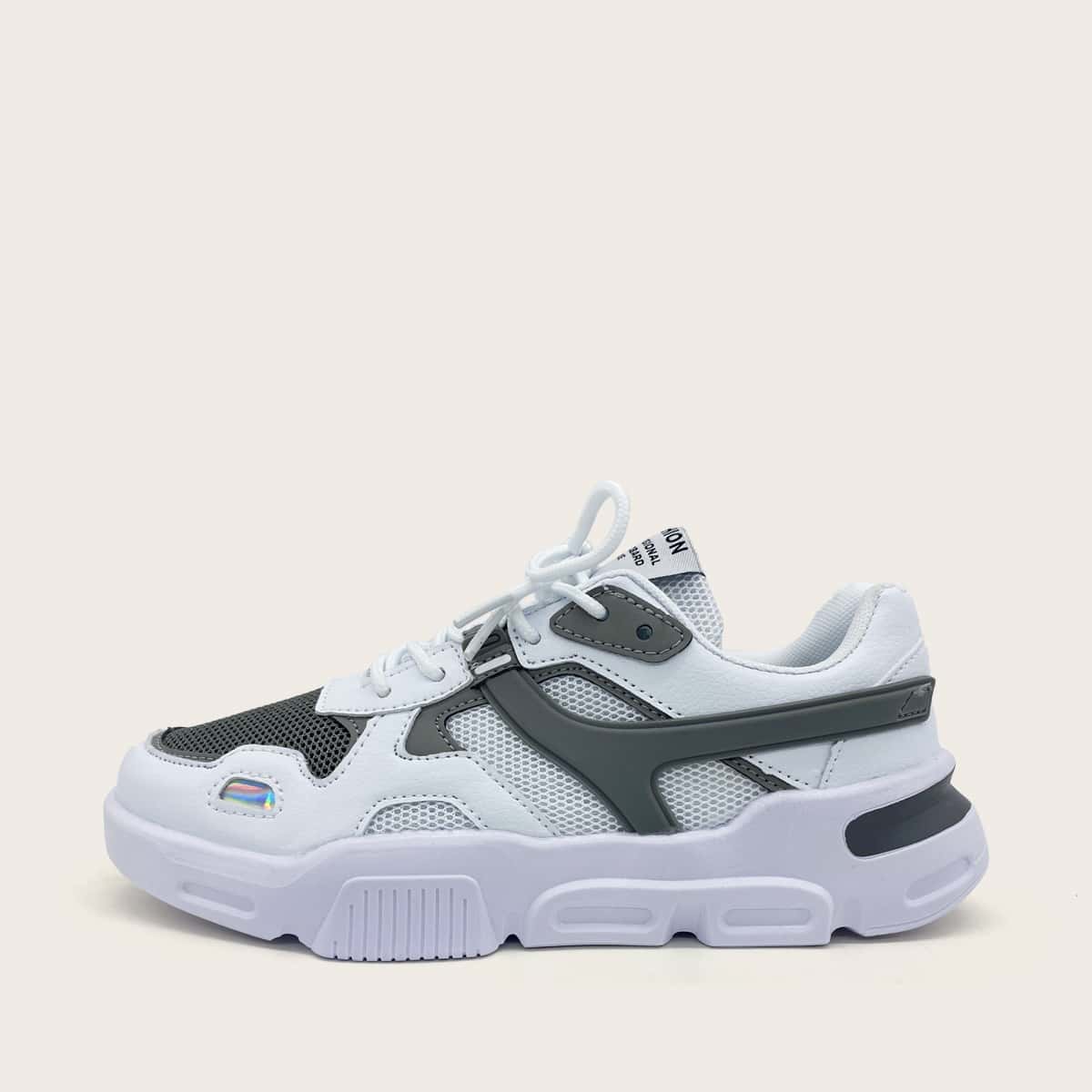 

Guys Lace Up Front Mesh Panel Chunky Sneakers, White