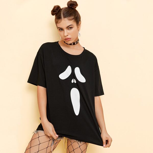 

Halloween Cartoon Graphic Tee, Black