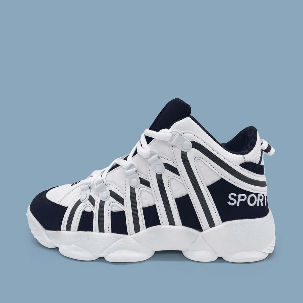

Lace Up Front High Top Chunky Sneakers, Black and white