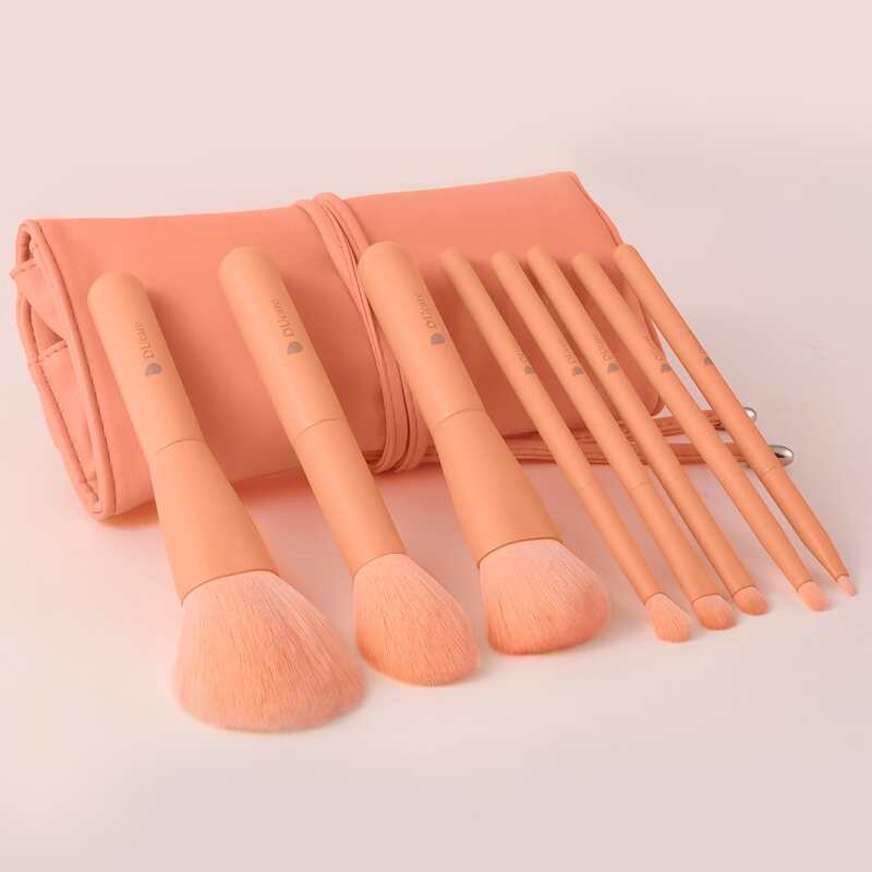 

8pcs Makeup Brush & 1pc Storage Bag, Orange